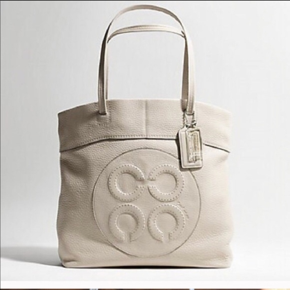 Coach Julia OpArt Ivory Pebbled Leather Tote